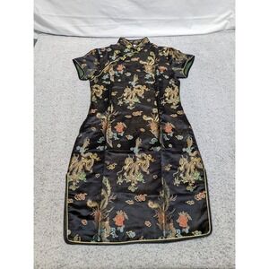 Laogudai Asian Dress XS/S Geisha Black Dragon Floral Cheongsam Qipao NWOT